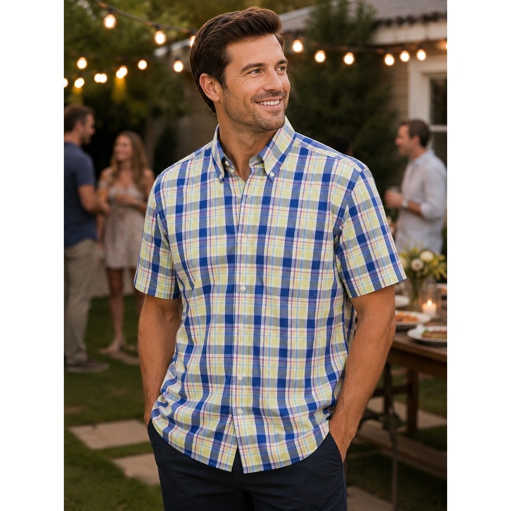 BROOKS BROTHERS Men's Medium Multicolor‎ Plaid Short Sleeve Shirt -609